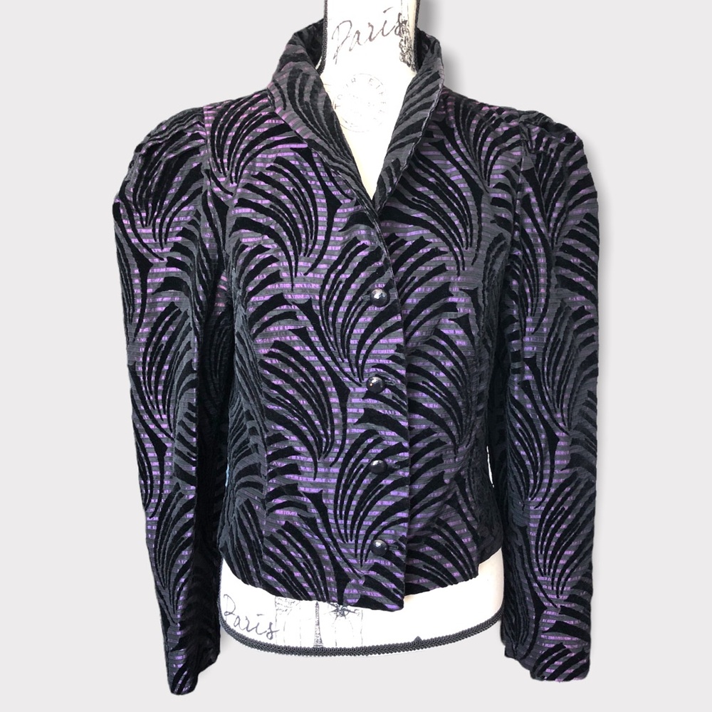 Vintabge 80s Womens Blazer Purple Black | Large